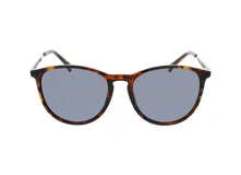 Lentes de sol INVU con montura redonda color carey y lentes polarizadas grises. Patillas metálicas color plomo.