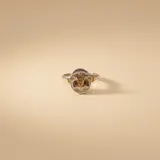 Anillo de diseño ovalado elaborado en plata 925 y oro 18k, con el emblema de contaduría grabado en relieve en la parte frontal.