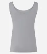 Blusa musculosa color gris claro, con escote en U y breteles anchos. Confeccionada en poliamida y poliéster.