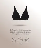 Soutien top de microfibra negra con escote en V profundo, tirantes anchos y banda inferior elástica.