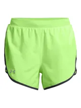 Short deportivo Under Armour Fly By Elite 3 de color verde lima, con cintura elástica y detalles en negro en los bordes.