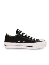 Zapatillas urbanas Converse Chuck Taylor All Star Lift, de caña baja, color negro con plataforma blanca y cordones blancos.