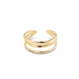 Anillo rígido triple de aleación de metales bañados en oro 18k, abierto en la parte superior.