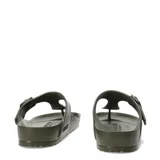 Sandalias tipo ojota Birkenstock modelo Gizeh, color verde oliva, con diseño anatómico, tira ajustable con hebilla y separador de dedos.