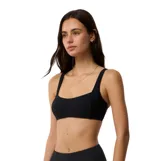 Corpiño de bikini Rip Curl modelo Premium Surf Multi Fit Crop, color negro, con diseño acanalado, escote recto y tirantes anchos.