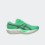 Championes de running Asics Magic Speed 5, color verde vibrante con detalles en negro. Presentan una entresuela con tecnología FF BLAST PLUS y amortiguación FF LEAP, placa de carbono de longitud completa y suela exterior de goma ASICSGRIP. Confeccionados con parte superior de malla técnica.