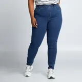 Jegging azul de tiro alto con cintura elástica.