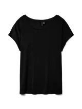 Remera negra de corte recto y mangas cortas con dobladillo.