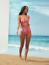 Malla entera color verde con abertura en la zona abdominal y lazos laterales.