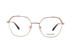 Armazón para lentes de metal dorado con forma geométrica y patillas marrones.