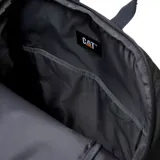 Mochila Caterpillar modelo Le Meije, color gris oscuro, diseñada para trekking y uso urbano. Cuenta con compartimento principal con cremallera en U, bolsillos organizadores internos, bolsillo frontal, cordón elástico exterior, bolsillos laterales de red y correas acolchadas ajustables.