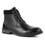 Bota de vestir de cuero negro, con cordones y detalles en gamuza.