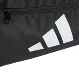 Bolso deportivo Adidas Training Defender de gran capacidad, color negro con logo blanco estampado. Cuenta con compartimento principal espacioso, bolsillos exteriores con cierre, correas de mano y correa de hombro ajustable y extraíble.