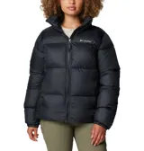 Campera puffer Columbia modelo Puffect II, color negro, con aislamiento sintético Thermarator, tejido impermeable con tecnología Omni-Shield, cierre frontal completo, protector de mentón, bolsillos laterales con cremallera y puños elásticos.