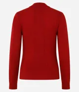 Blusa de punto color borgoña, con cuello polo y manga larga.