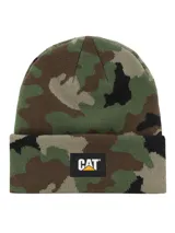 Gorro de lana gris con logo de Cat en el frente.