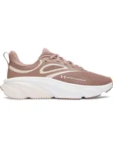 Championes de running Under Armour modelo W Rogue 6, color rosado con entresuela blanca. Cuentan con parte superior de malla transpirable, superposiciones de soporte y amortiguación Charged+.