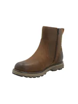 Bota de cuero marrón con tecnología water repellent, punta redonda y suela de goma track. Cuenta con cierre lateral y presilla trasera.