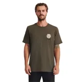 Remera verde militar de manga corta con estampa pequeña de un gato y la palabra "ROARK" en el pecho. Corte clásico.