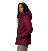 Campera 3 en 1 Columbia con sistema Interchange, compuesta por una capa exterior impermeable con tecnología Omni-Tech y una capa interior de forro polar con tecnología termorreflectante Omni-Heat. Presenta capucha desmontable, cierre frontal con solapa, bolsillos laterales con cremallera y puños ajustables.