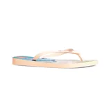Ojotas de playa Ipanema con estampado de paisaje tropical en tonos rosa, verde y azul.