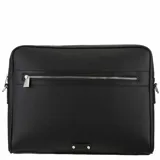 Morral marrón de cuero sintético con correa ajustable, cierre metálico frontal, interior forrado y tamaño apto para notebooks.