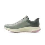 Championes deportivos Skechers modelo Slip-Ins Bobs Squad 4 Staple Look, color gris con detalles en rosado, confeccionados en malla y material sintético con tecnología Heel Pillow y plantilla acolchada Memory Foam.