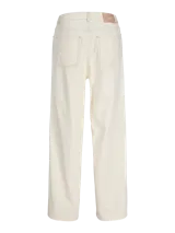 Jeans baggy de tiro bajo en color marfil, con diseño de pernera ancha y costuras pespunteadas a contratono.