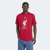 Remera de algodón color rojo, corte regular, con cuello redondo y manga corta. Presenta el escudo del Liverpool F.C. estampado en blanco en el pecho, junto con el logo de Adidas.