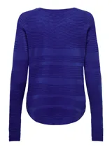 Sweater negro de punto acanalado con cuello redondo y manga larga, de calce regular.