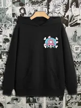 Canguro negro con capucha y bolsillo delantero, con estampado en el pecho del personaje Chopper de One Piece.