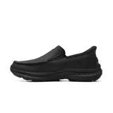 Mocasines casuales Skechers Slip-ins Relaxed Fit modelo Pollard Osgood, color negro, confeccionados en cuero con suela de caucho Goodyear.