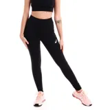 Calza larga de running negra, con cintura alta y logo de Asics estampado en blanco en la pierna izquierda.