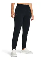Pantalón deportivo Under Armour de tiro alto, color negro, con cintura elástica y puños ajustados en los tobillos. Presenta el logo de la marca en la pierna derecha.