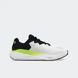 Championes de running Altra Paradigm 8, color blanco con detalles en negro y amarillo flúor.
