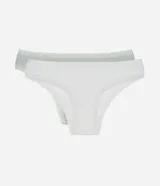 Pack de dos bombachas tipo bikini, una blanca y una verde menta, ambas con detalles de encaje en los laterales y cintura.