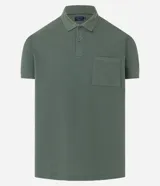 Camisa polo de manga corta marca Marfinno, confeccionada en tejido texturizado color verde militar. Presenta cuello clásico con botones frontales y un bolsillo aplicado en el pecho.
