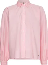Camisa Tommy Hilfiger rosada de algodón orgánico con cuello inglés, corte amplio y mangas raglán abullonadas.