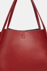 Bolso tipo shopper color rojo de hombro, con detalle de lazos en los laterales y doble asa.