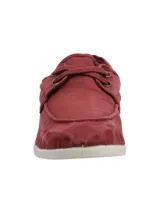 Zapatillas tipo náutico modelo Napali, color bordó, de lona con cordones y suela blanca.
