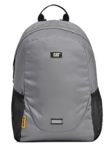 Mochila gris Caterpillar modelo Tokyo Urban Backpack, fabricada en poliéster. Cuenta con compartimento principal, bolsillos laterales de malla negra, asa superior y detalles de la marca en color amarillo y negro.