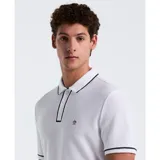 Polo blanca de piqué con cuello clásico y tapeta de dos botones. Detalles de ribete negro en cuello y mangas. Logo bordado en el pecho.