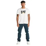 Pantalón de jean de corte slim, color azul oscuro, con cinco bolsillos y logo de CAT en la parte trasera.