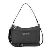 Cartera Guess modelo Granby de formato estructurado, color negro con estampado de monograma de la marca. Cuenta con cierre superior, correa ajustable para llevar al hombro o cruzada y logo metálico frontal.