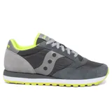 Championes Saucony Jazz Original, color gris oscuro con detalles en gris claro y amarillo flúor.