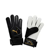 Guantes de arquero Puma modelo King 4, con diseño bicolor en negro y blanco. Presentan el logo de la marca en dorado en el dorso y cierre de abrojo ajustable en la muñeca.