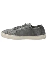 Zapatillas de algodón orgánico color gris de RKF, con suela de caucho natural en color off-white, cordones al tono y ojalillos metálicos.