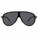 Lentes de sol con armazón de policarbonato negro y diseño de estilo aviador con puente superior plano. Las lentes son de color amarillo y cuentan con filtro UV400. Las patillas incorporan detalles metálicos dorados en las bisagras.