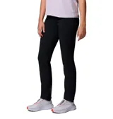 Pantalón de senderismo negro con tecnología repelente de humedad Omni-Shield, cintura alta parcialmente elástica, refuerzo en la entrepierna y bolsillos funcionales, incluyendo uno con cremallera en la pierna.