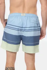 Short de baño de microfibra con rayas horizontales en tonos azul y celeste.